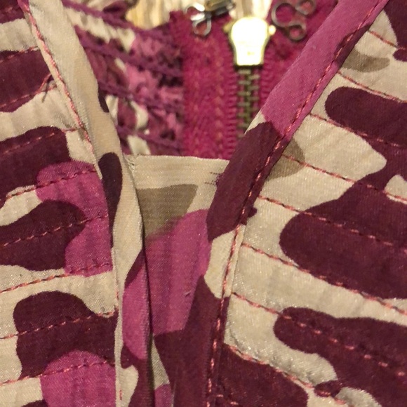 Parker Silk Print Dress Maroon and Tan Small - Picture 6 of 8